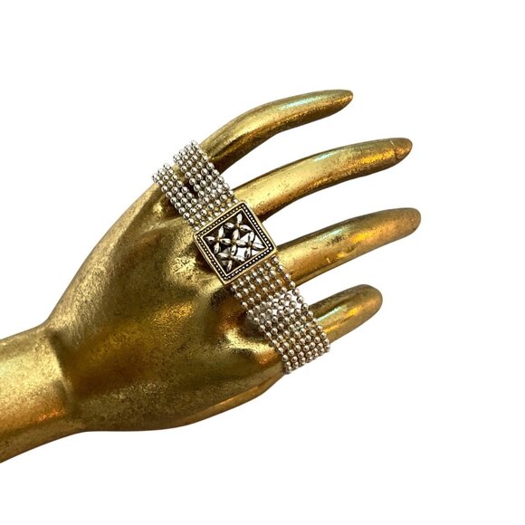 Vintage Napier Gold & Silver-Tone Multi-Strand Bracelet With Geometric Accents - Picture 1 of 9